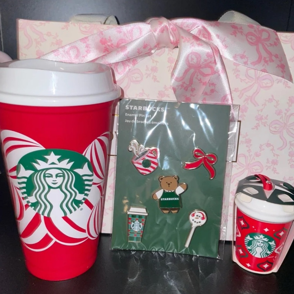 Starbucks red cup, christmas enamel pins and ornament holiday set
